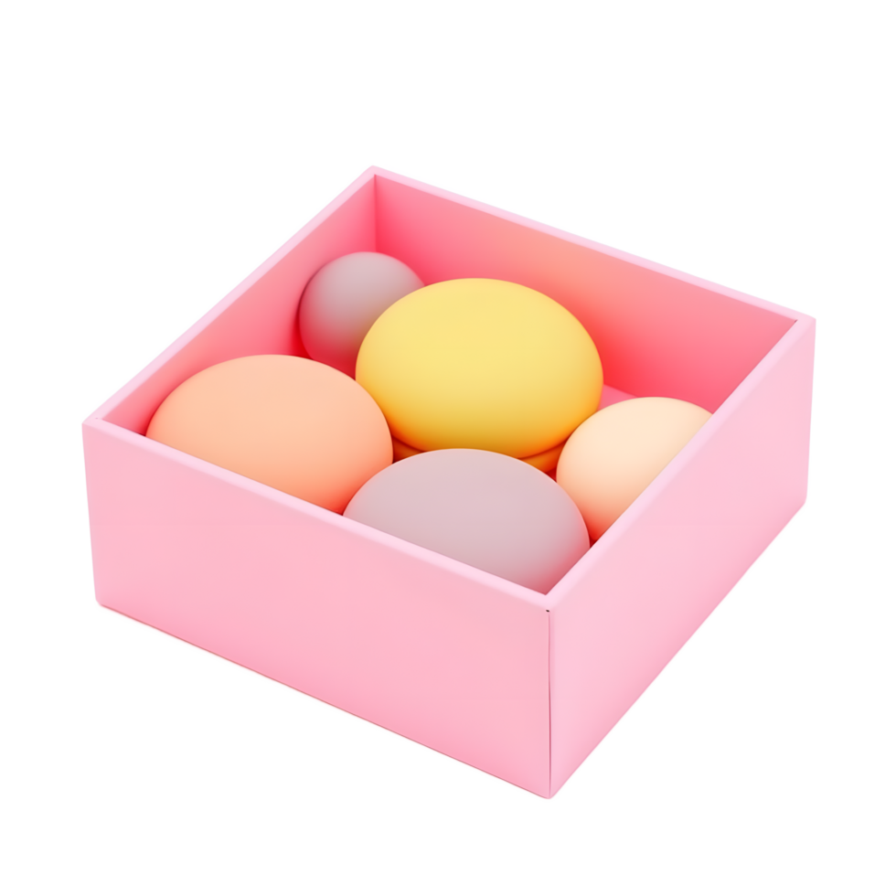 Pastel Colored Balls in Pink Gift Box png