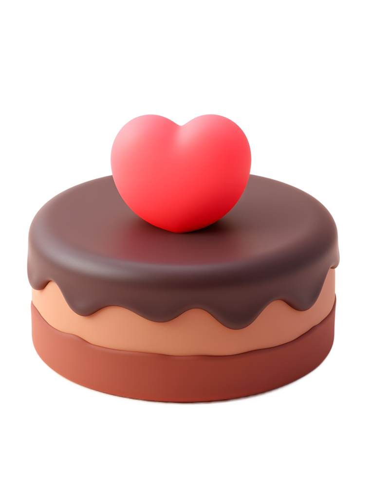 Chocolate Cake with Heart Topping Romantic Dessert Treat png