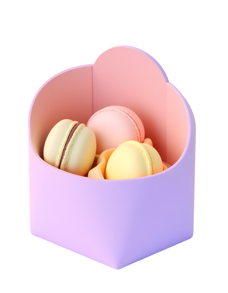 Pastel Macarons in Cute Heart Shaped Box png