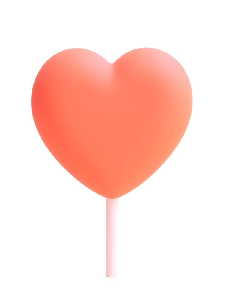 Coral Heart Shaped Lollipop on Pink Background png