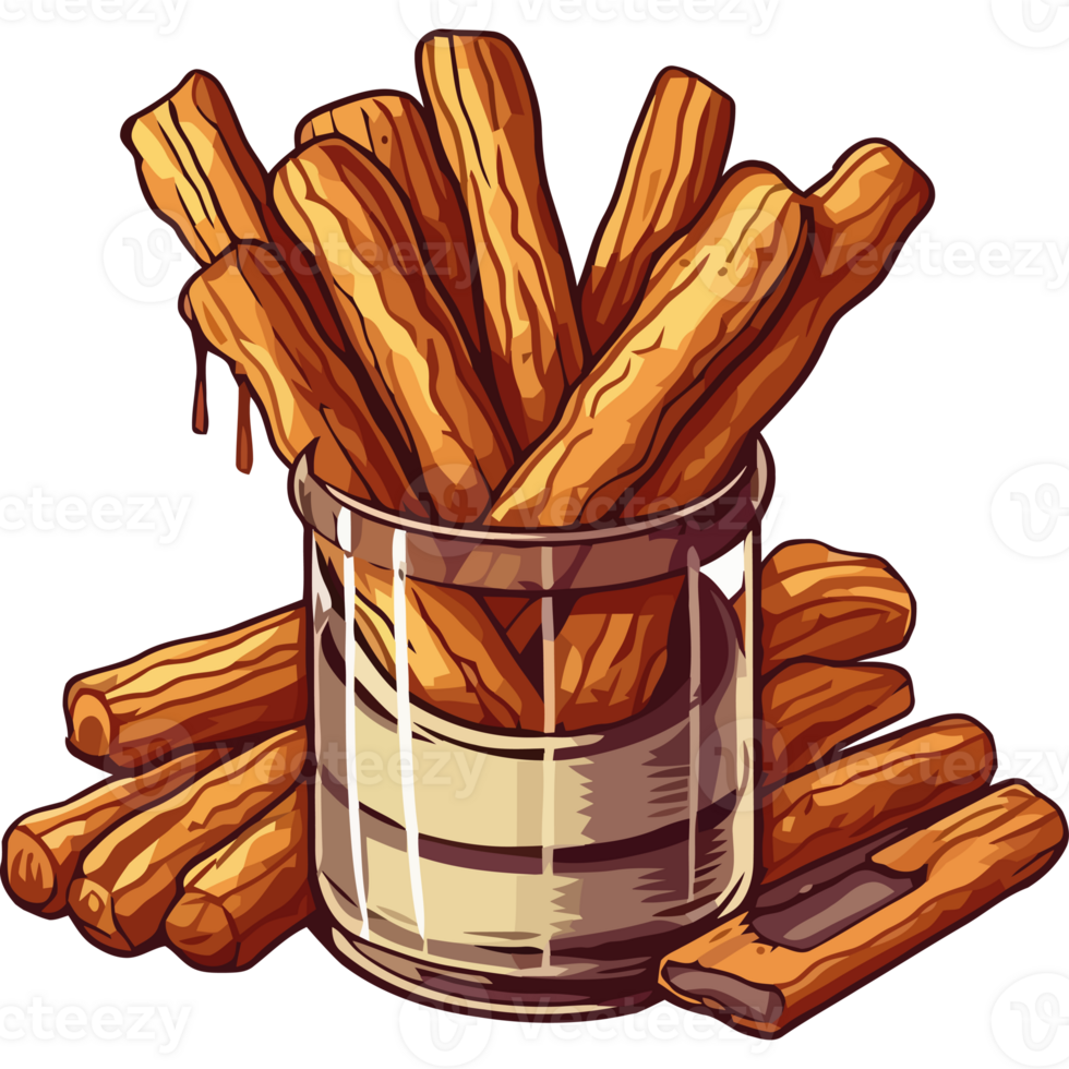 Crunchy breadstick snack with gourmet chocolate dip icon isolated png