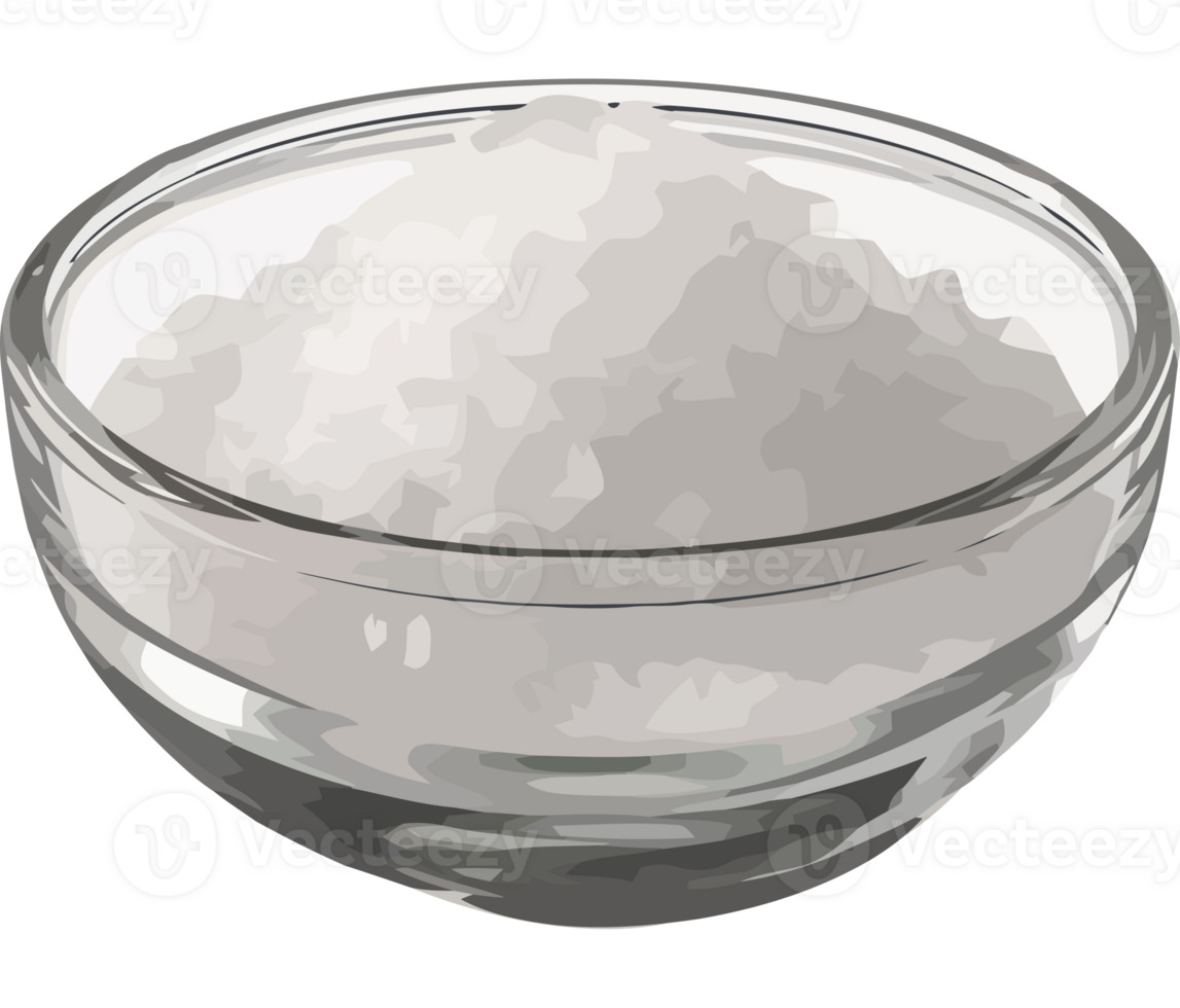 Transparent glass bowl with salt isolated icon png