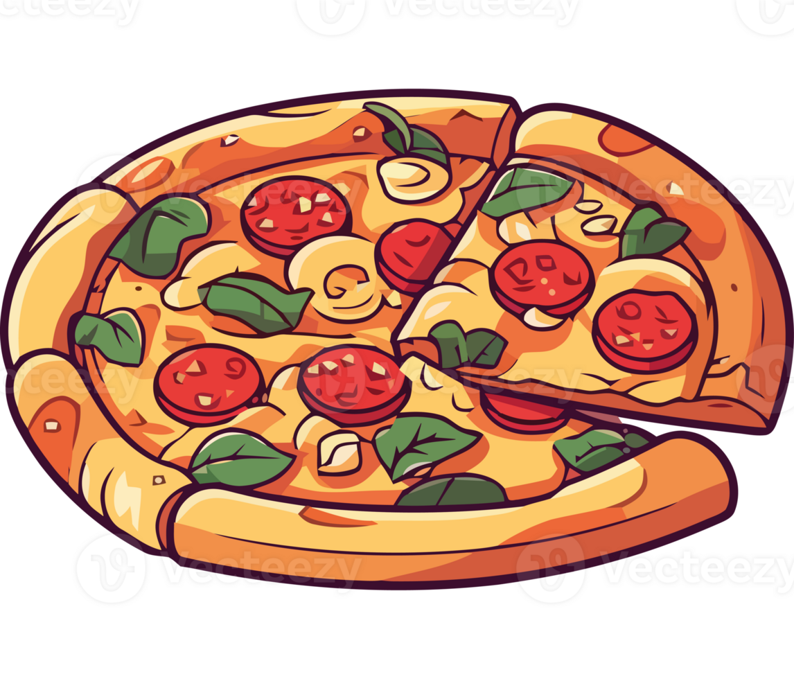 Freshly baked pizza with mozzarella and salami icon isolated png