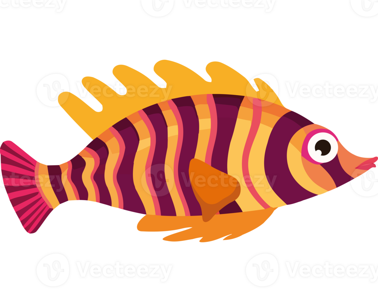 Cute cartoon striped fish animal icon isolated png