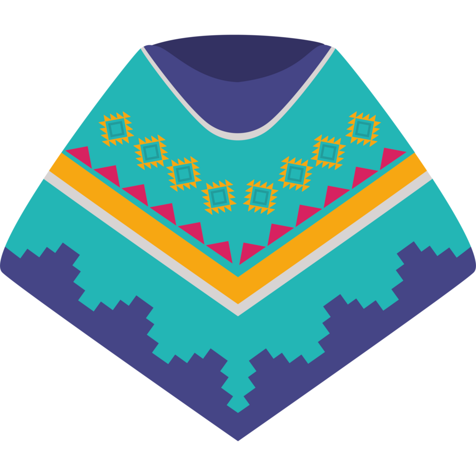 A colorful poncho with geometric designs icon isolated png