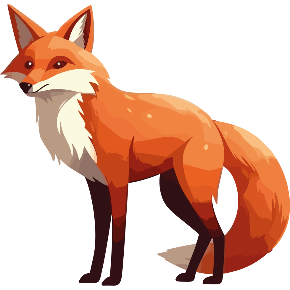 Cute cartoon red fox standing with tail up icon isolated png