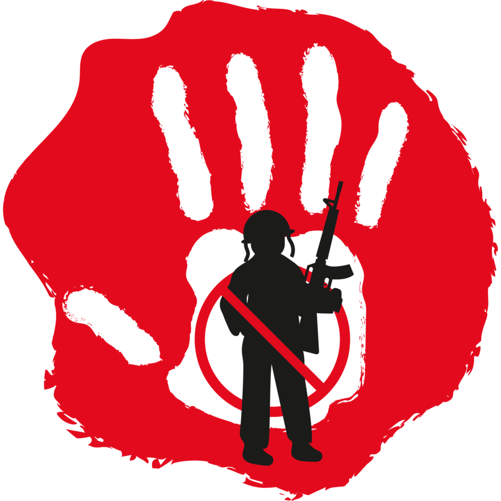 red hand day illustration of red hand with ban kid soldier sign isolated png