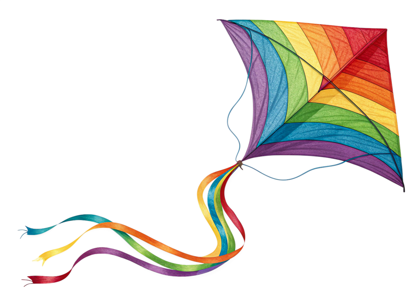Rainbow Kite Soaring High, Colorful String, Windswept Flight png