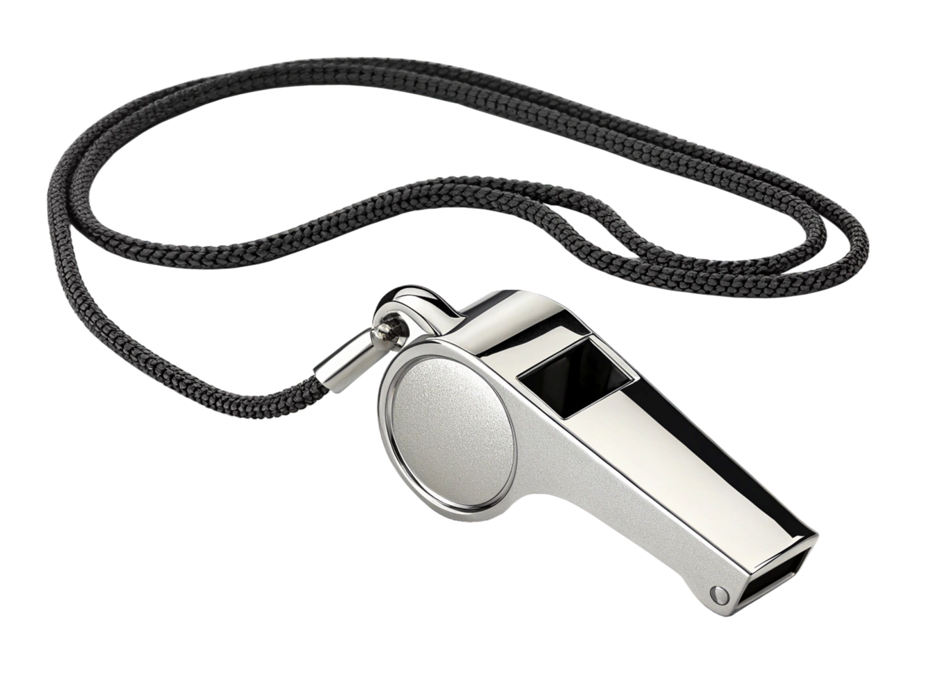 Silver Whistle with Black Cord, Referee Signal, Sport Game, Competition png