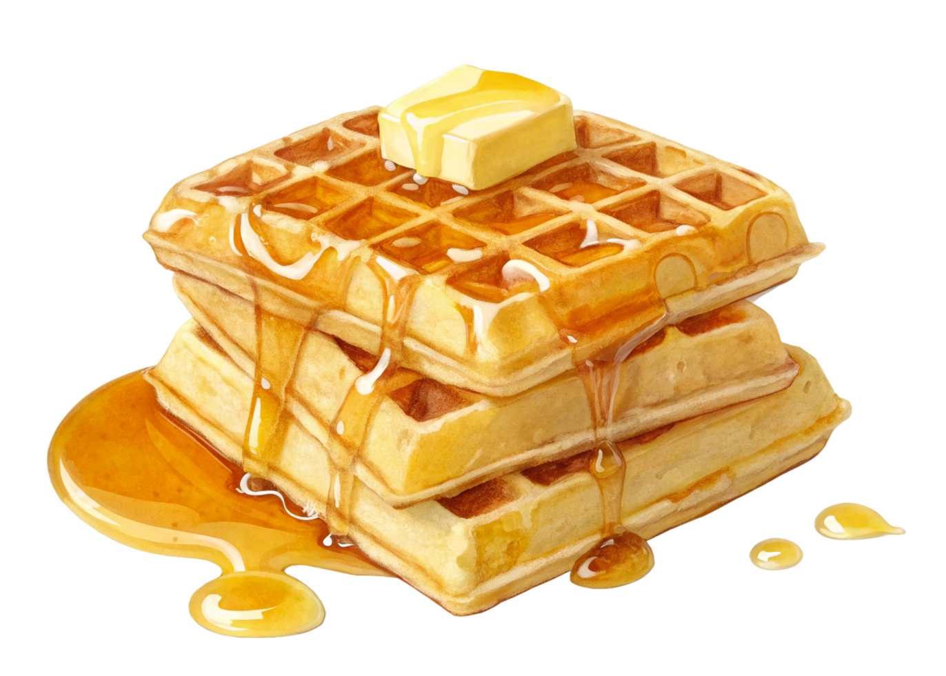 Delicious Golden Waffles Stack, Buttery, Maple Syrup Drizzled png