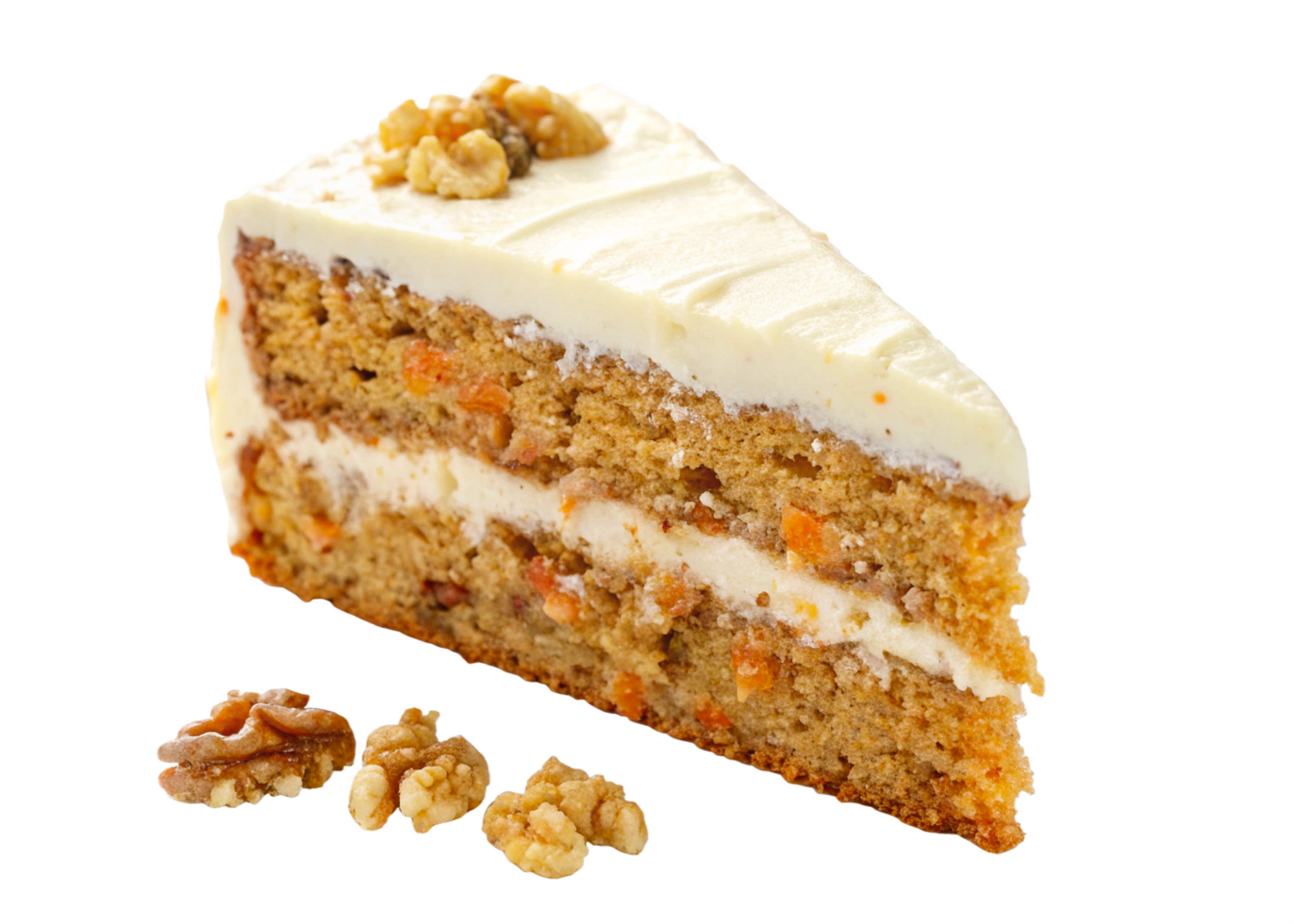 Delicious Moist Carrot Cake Slice with Cream Cheese Frosting Walnuts png