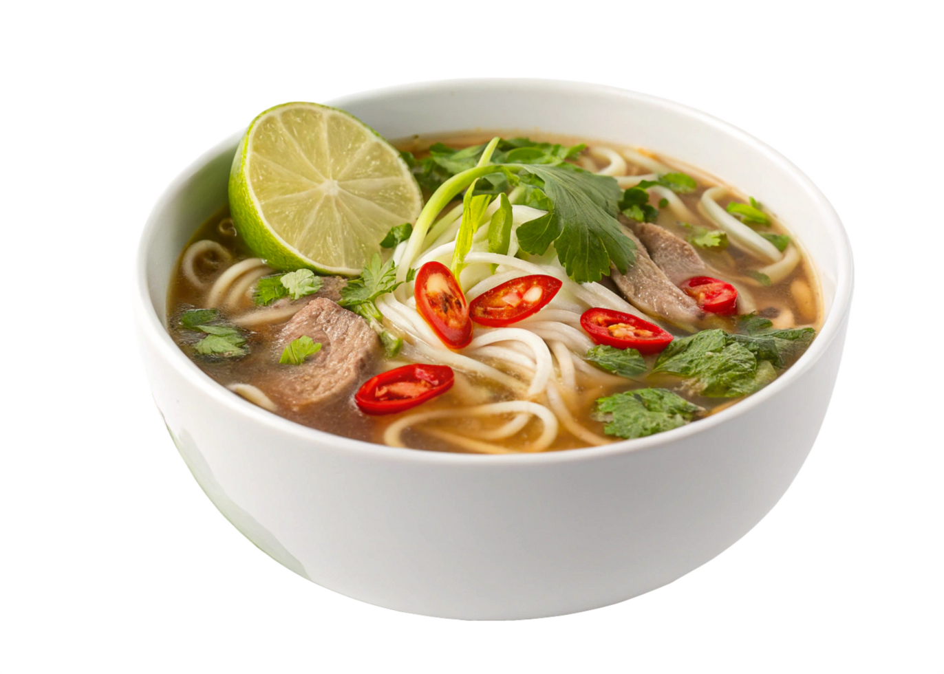 Delicious Vietnamese Pho Noodle Soup with Beef and Lime png