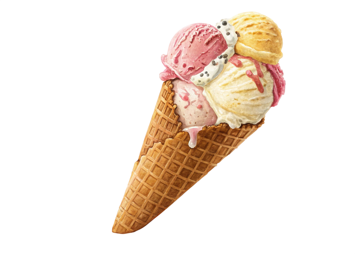 Delicious TripleScoop Ice Cream Cone, Waffle Cone, Sweet Treat png