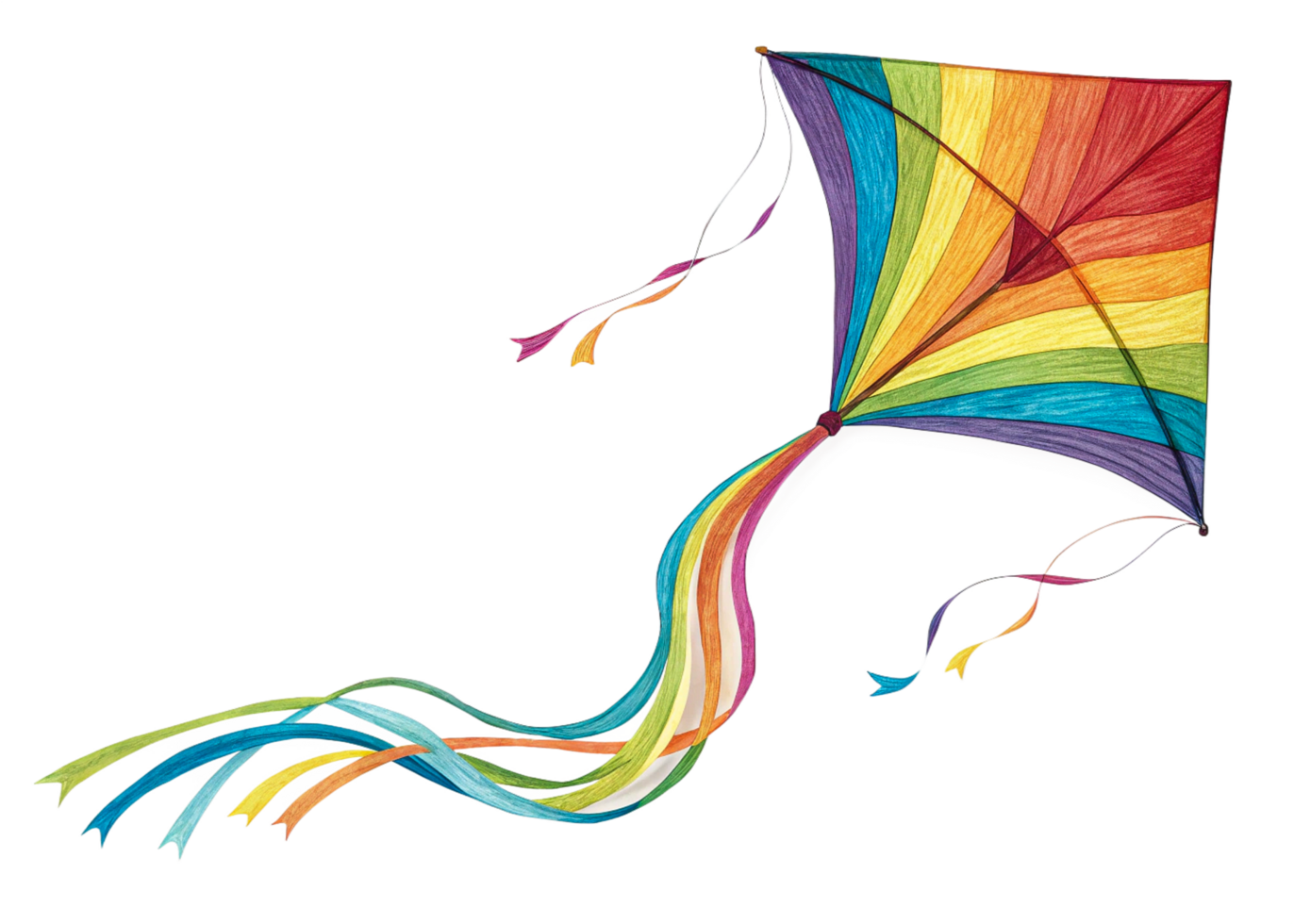 Rainbow Kite Soaring, Abstract Art, Colorful Lines, Digital Design png