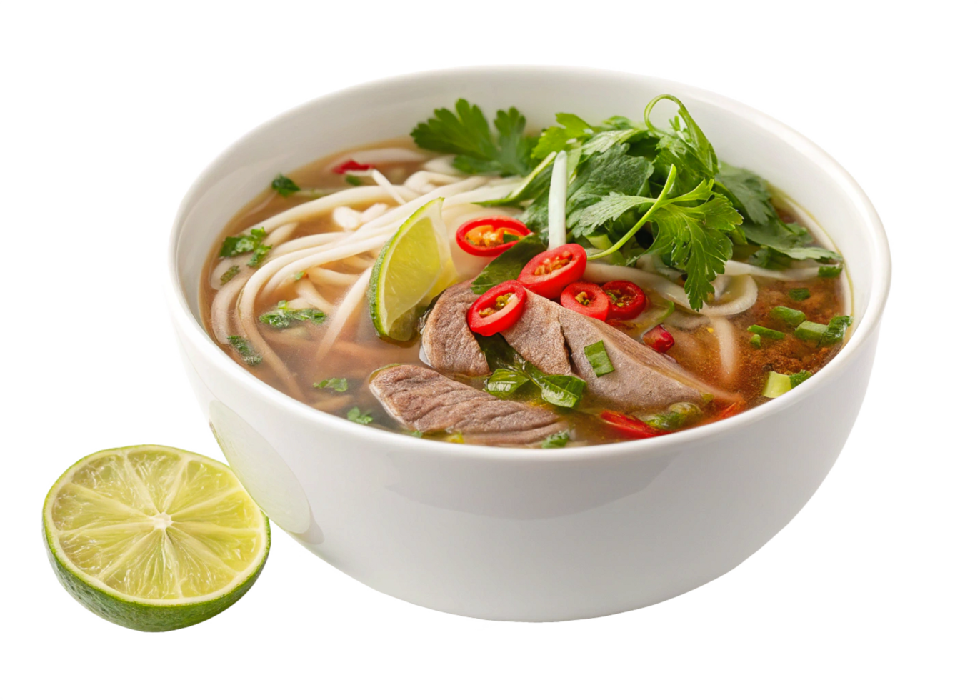 Delicious Vietnamese Pho Soup Beef Noodles, Lime, Chili png