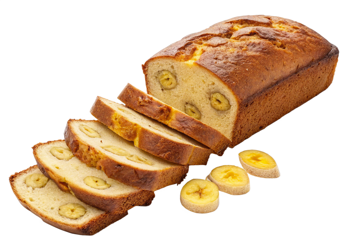 Delicious Homemade Banana Bread Loaf Slices with Fruit png