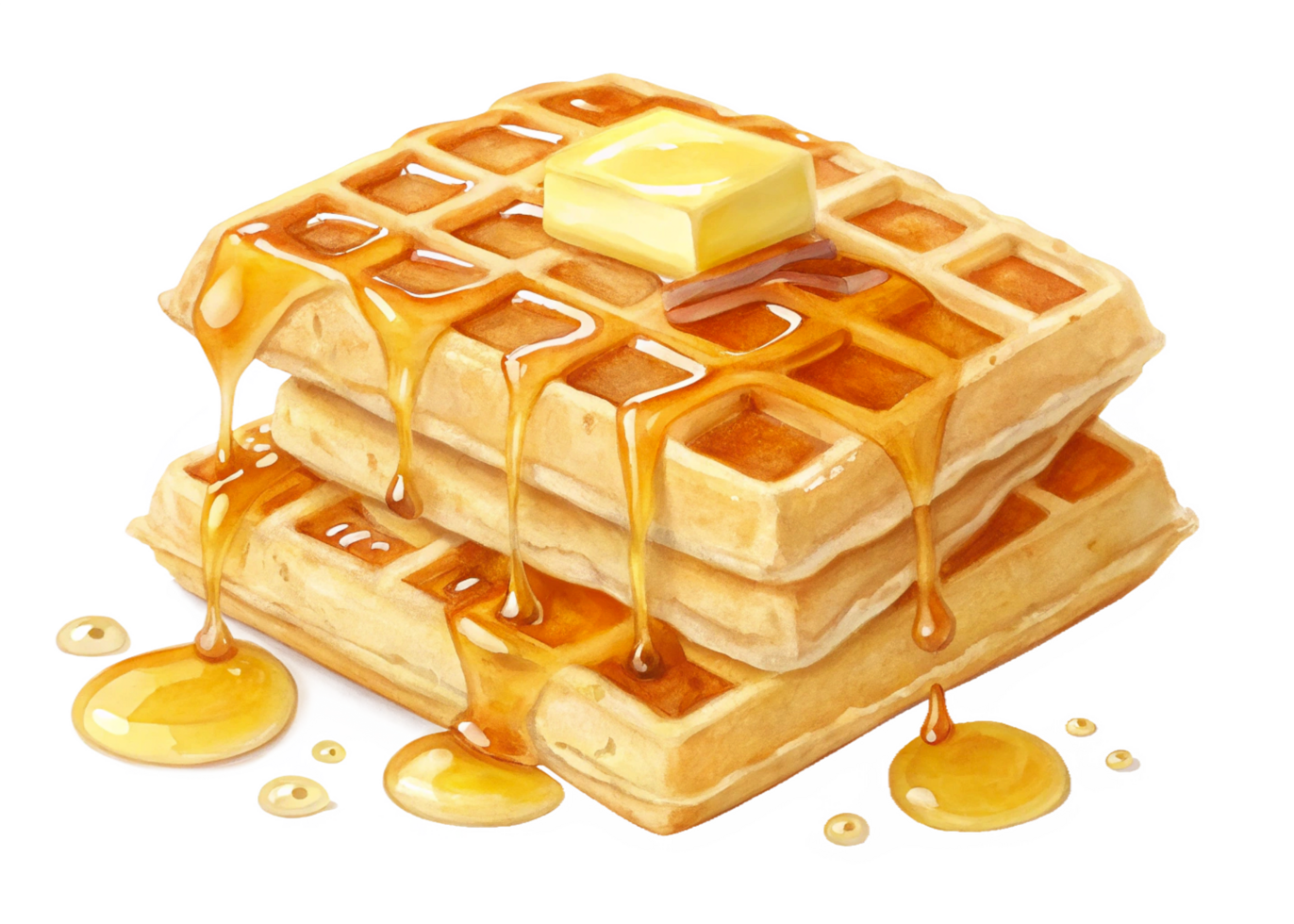 Delicious Golden Waffles Stack, Buttery Syrup Drizzled Treat png