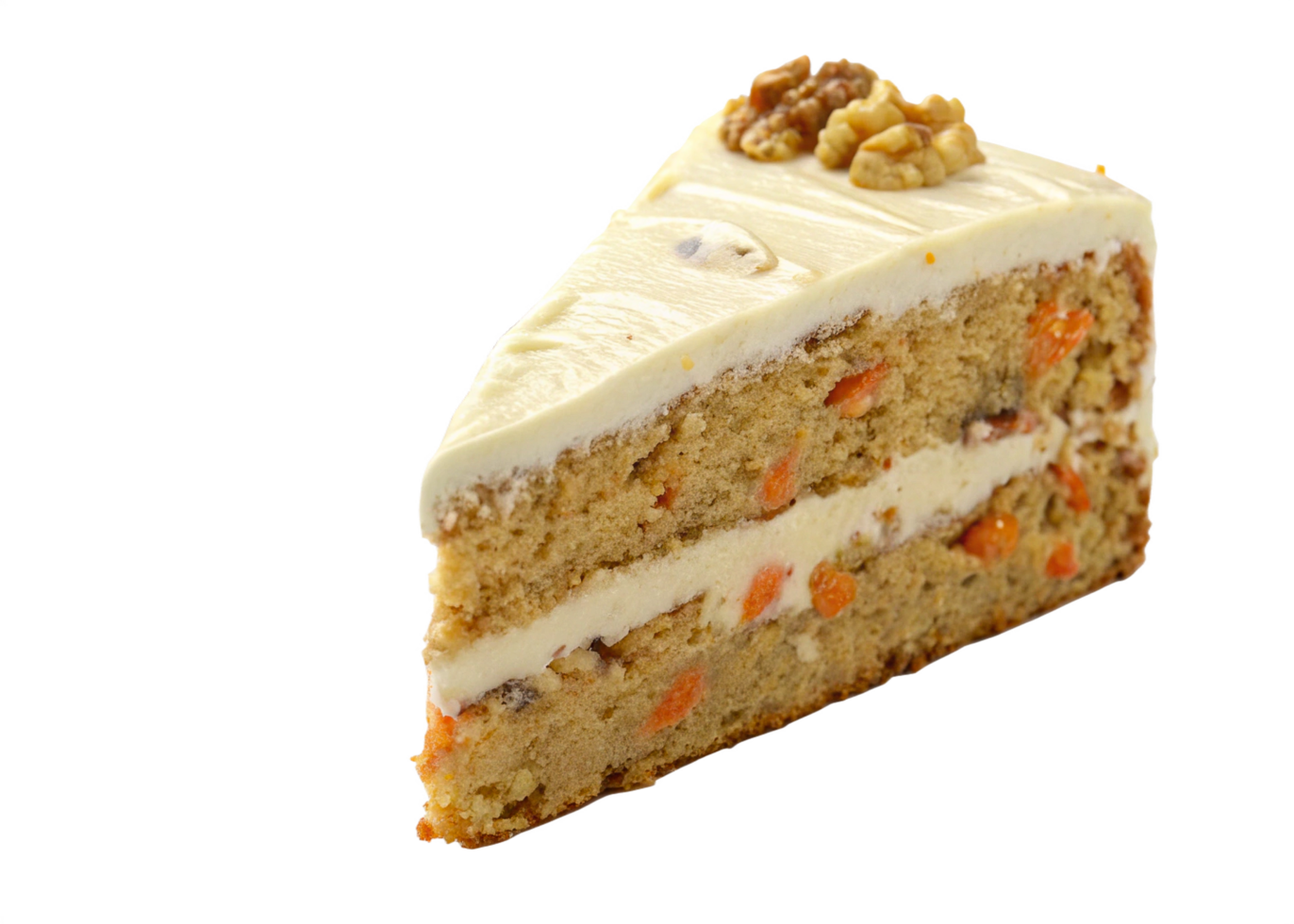 Delicious TwoLayer Carrot Cake Slice with Walnuts and Cream Cheese Frosting png