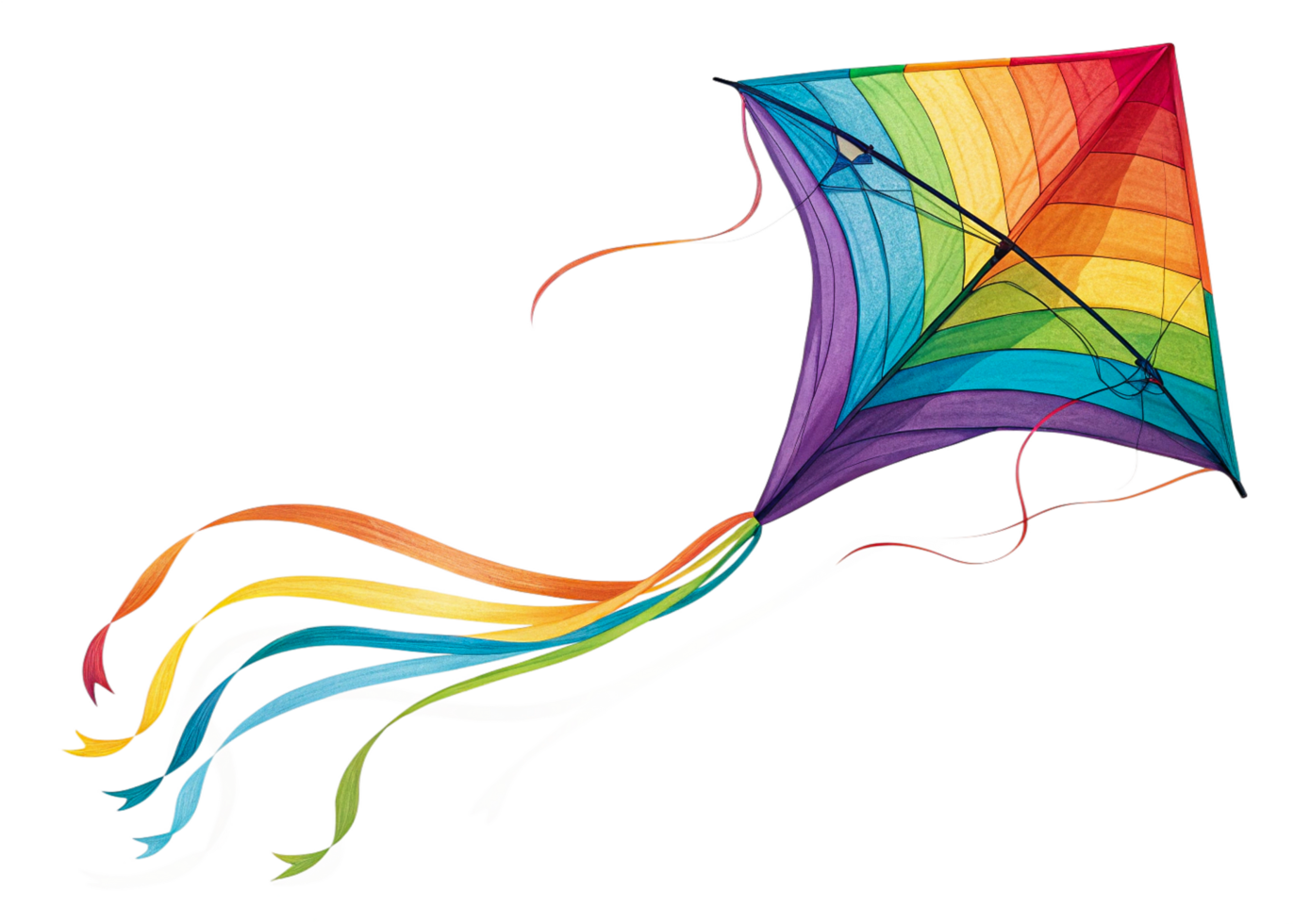 Rainbow Kite Soaring, Colorful Tail, Abstract Art Design png