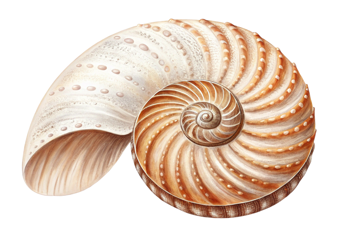 Nautilus Shell Spiraled Chambers, Ocean Treasure, Golden Ratio png