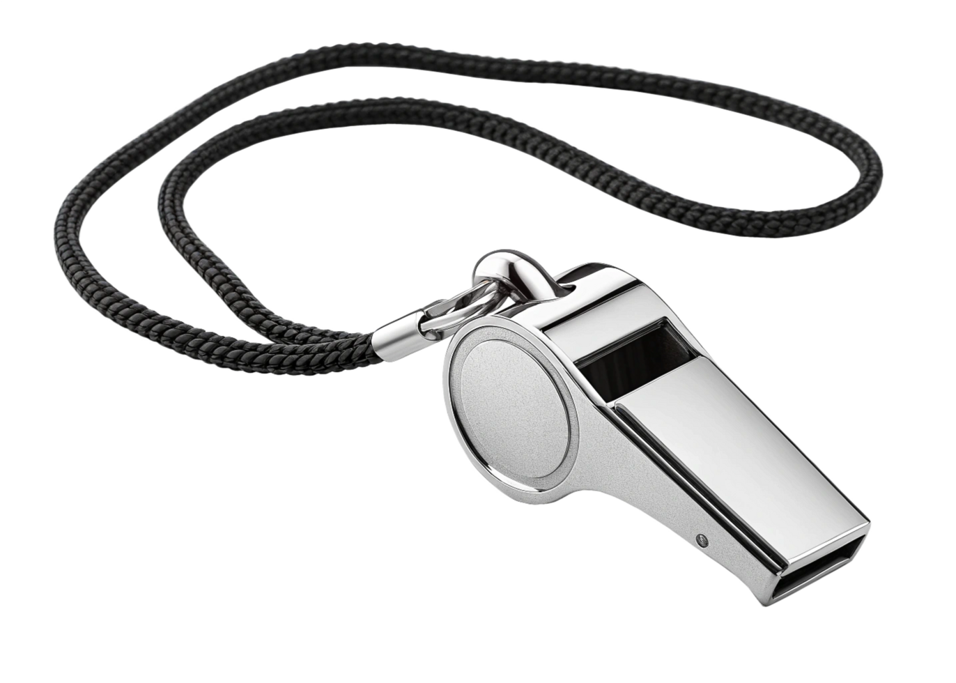 Metal Whistle with Black Cord Referee, Coach, Official, Sport png