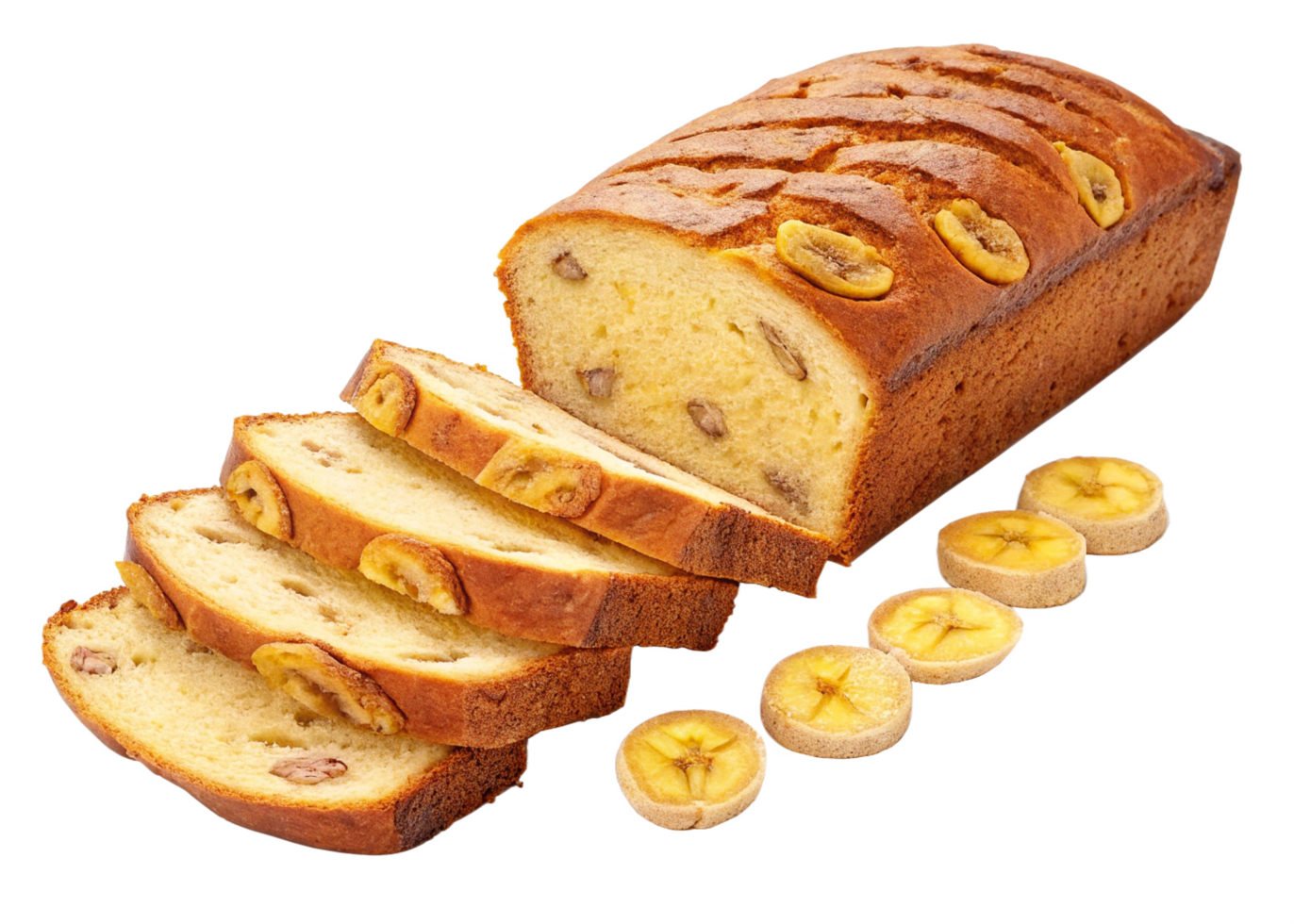 Delicious Homemade Banana Bread Slices with Dried Bananas png