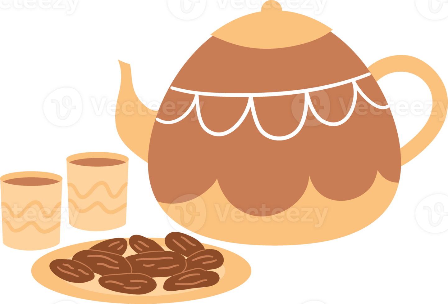 illustration of dates fruit in bowl and tea pot outline png