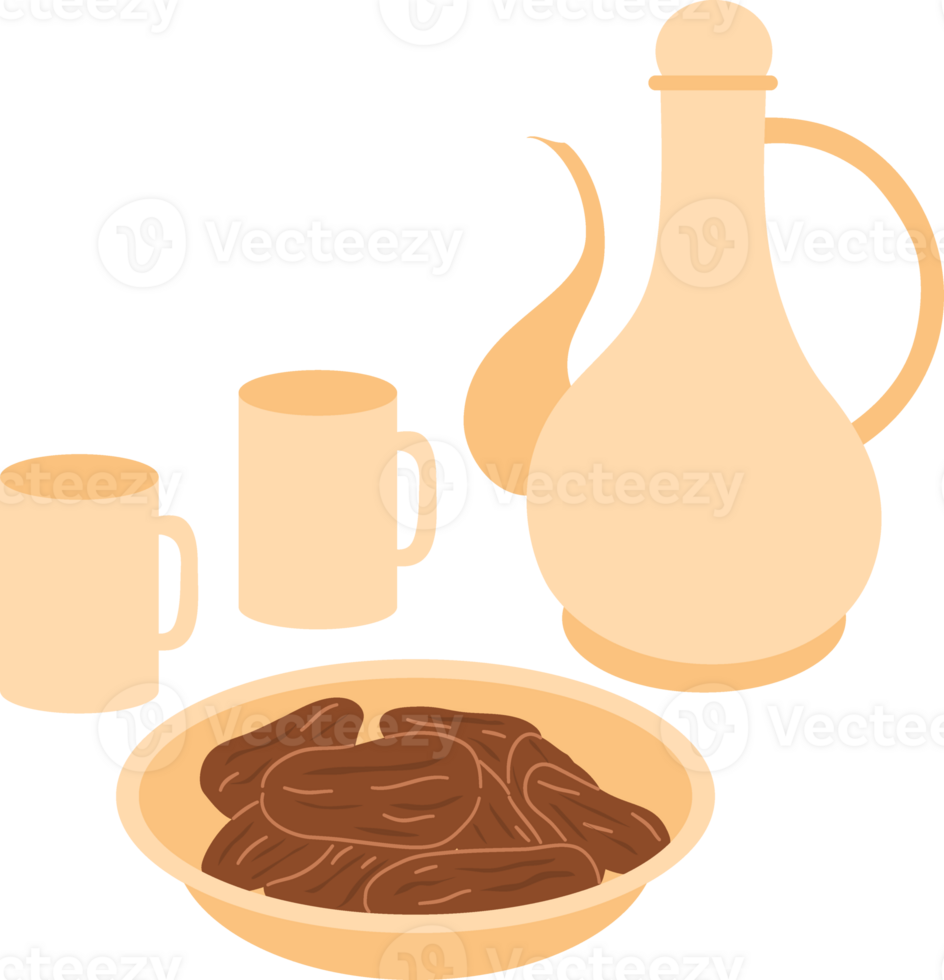 illustration of dates fruit and tea pot png