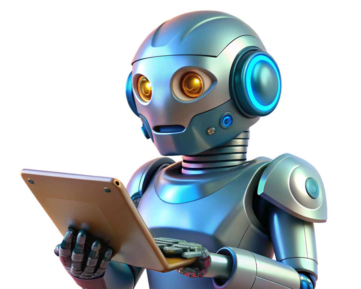 robot utilizzando un' tavoletta nel un' elegante Tech ambiente png