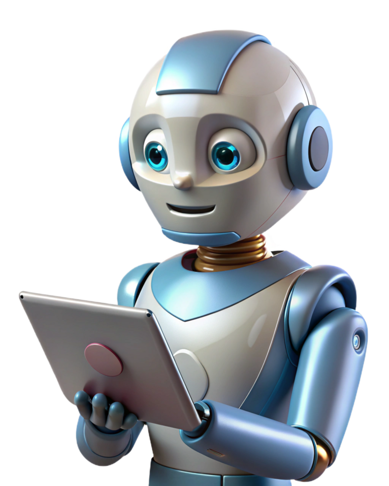 Robot using a tablet for modern technology tasks png