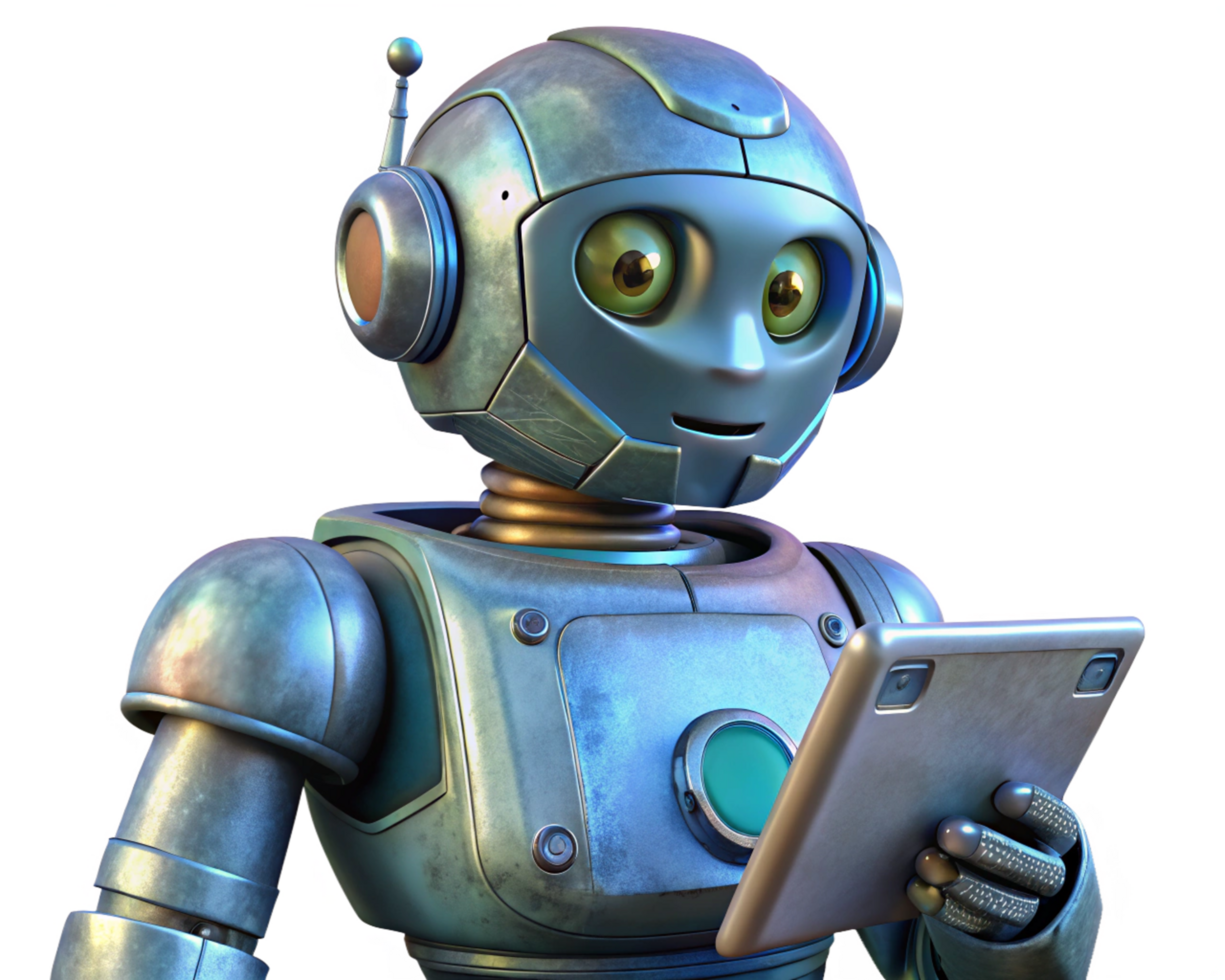 robot utilizzando un' tavoletta per futuristico dati gestione png