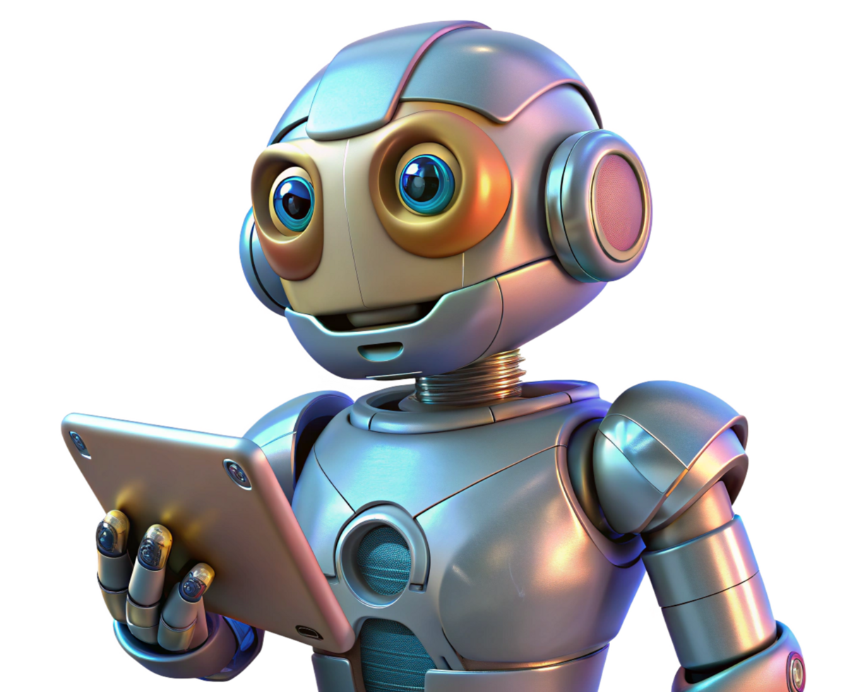Robot performing tasks on a digital tablet png