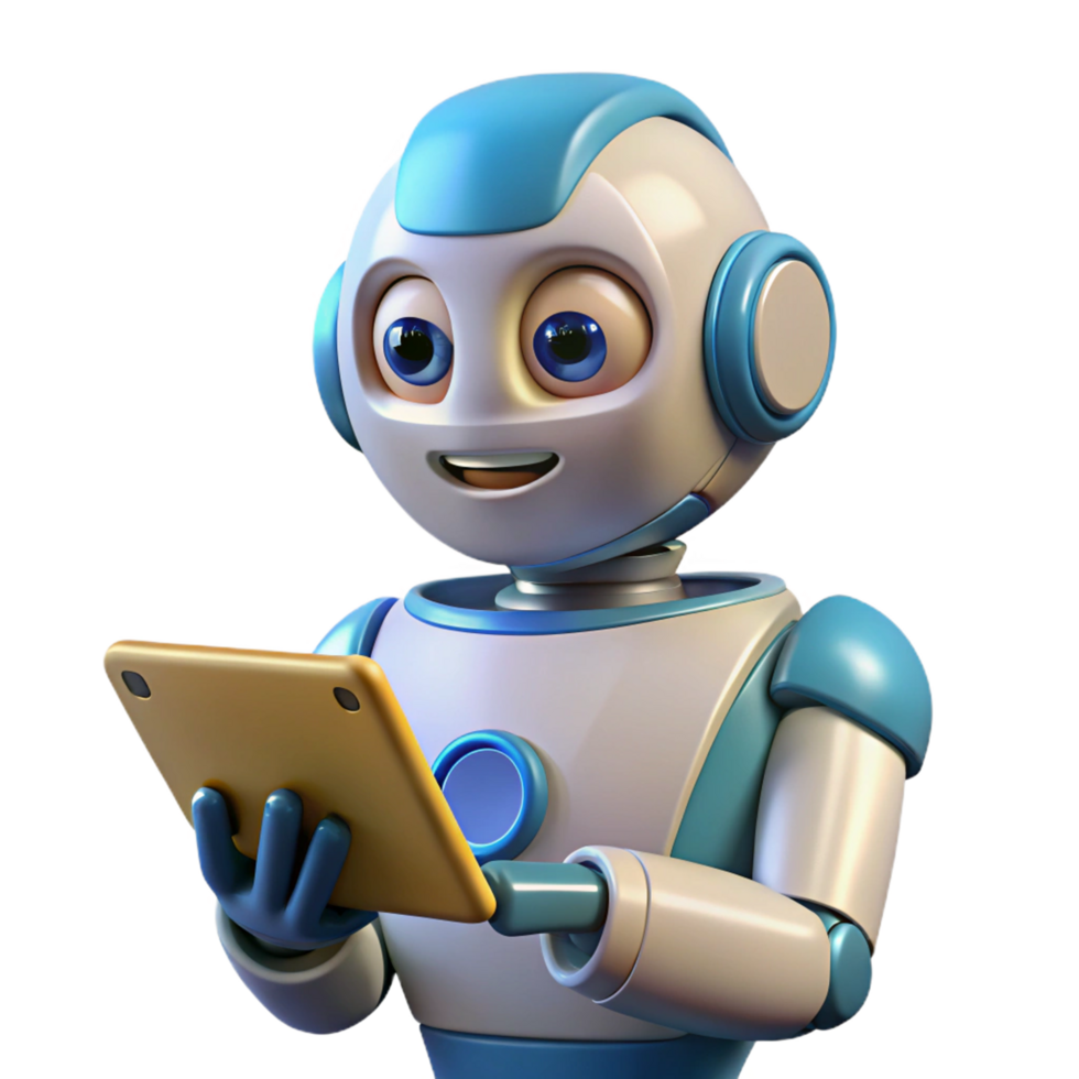 Robot managing tasks on a digital tablet png