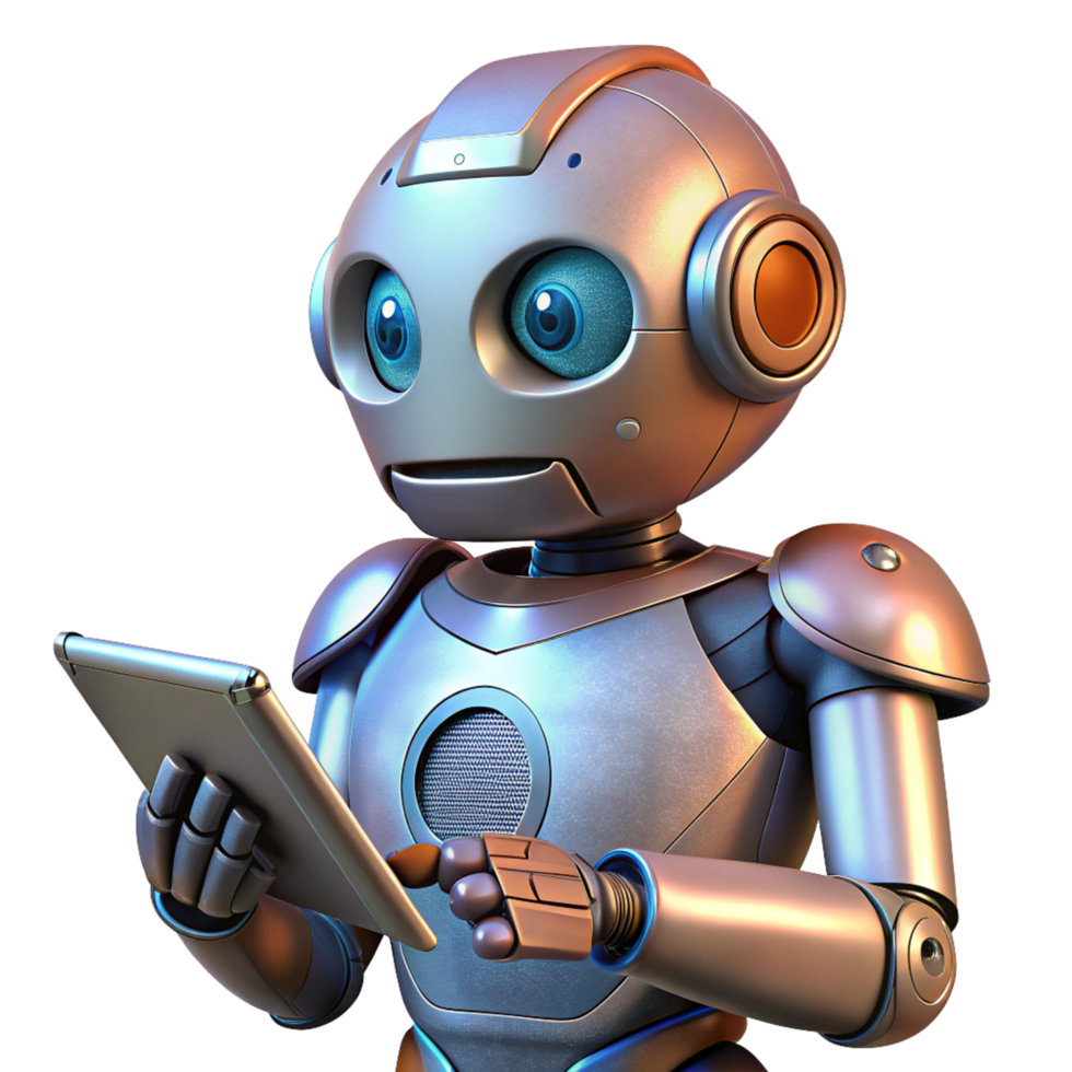 robot utilizzando un' tavoletta nel un Avanzate spazio di lavoro png