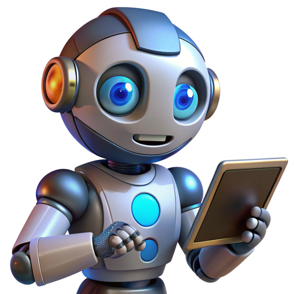 Robot working with a tablet in a modern office png