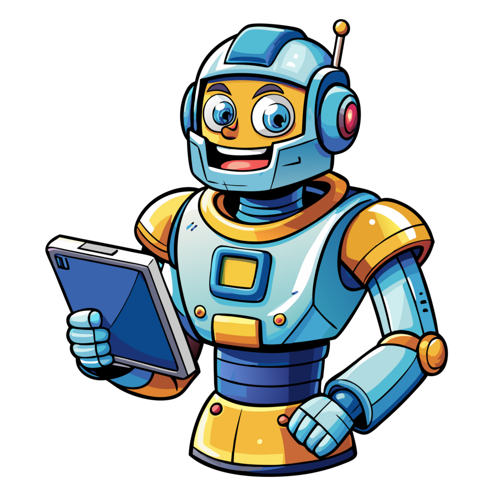 High-tech robot working on a tablet png