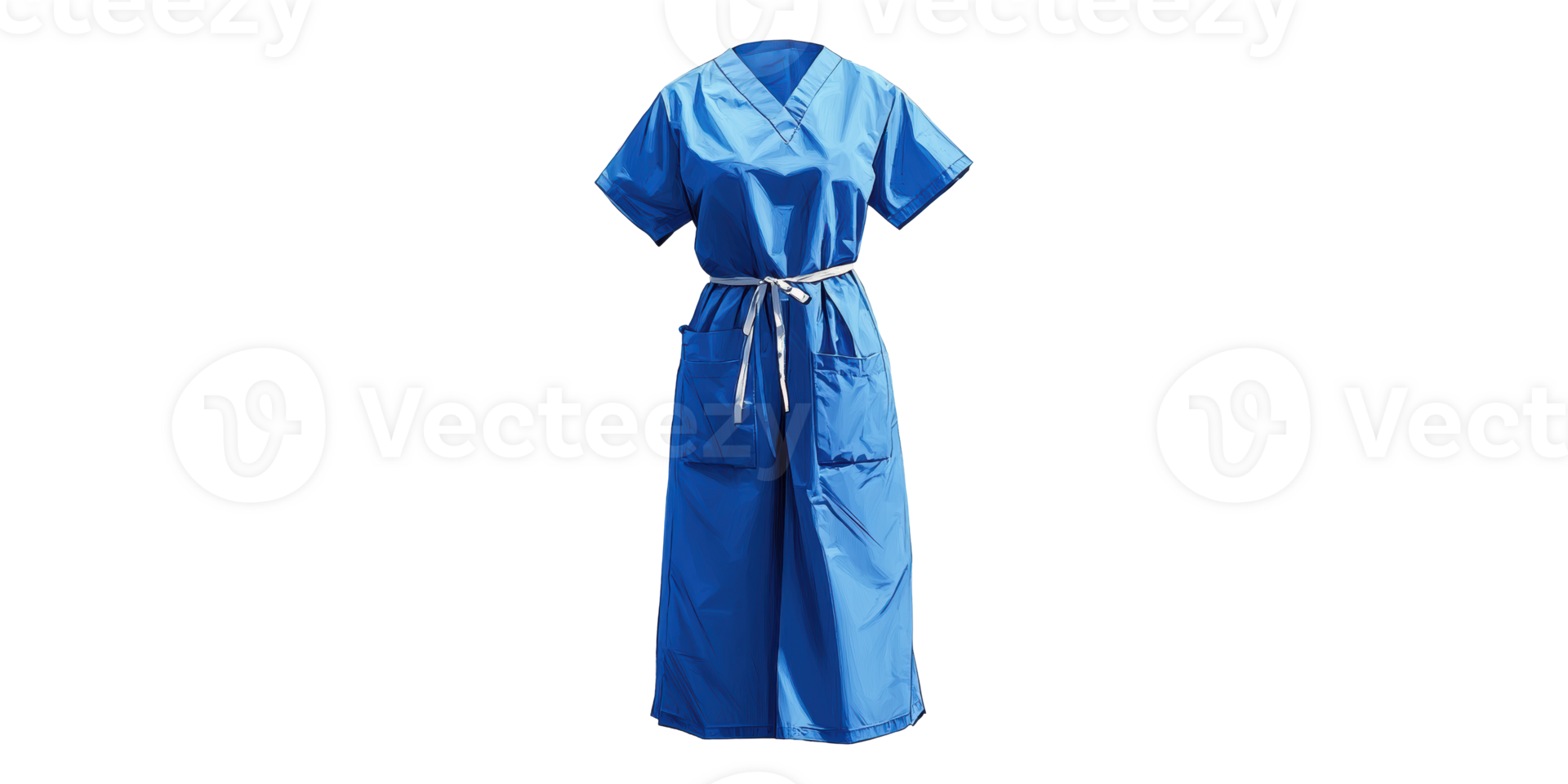 Blue medical scrub dress with pockets isolated on transparent background png