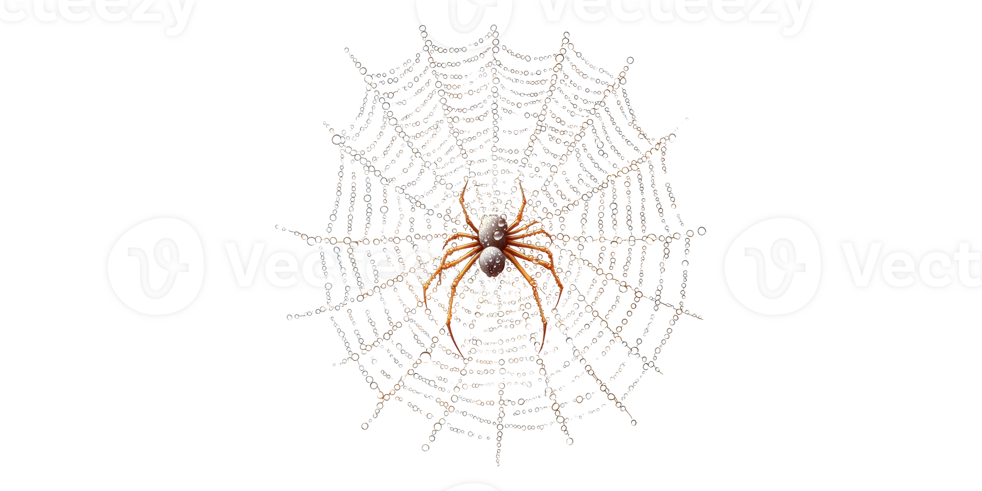 Spider on web with dew drops isolated on transparent background png