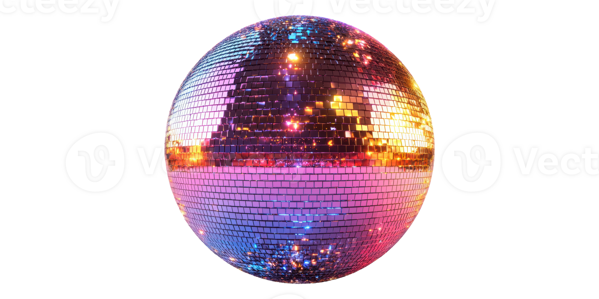 Disco ball with colorful reflections isolated on transparent background png