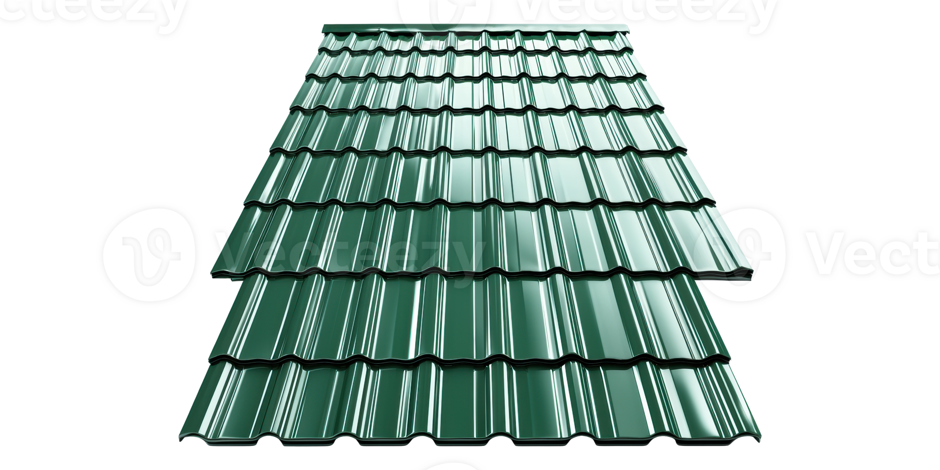 Green metal roof sheet with corrugated design isolated on transparent background png