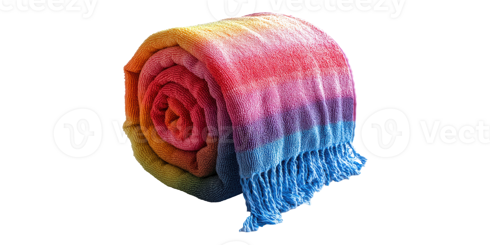 Rainbow-colored knitted blanket roll isolated on transparent background png