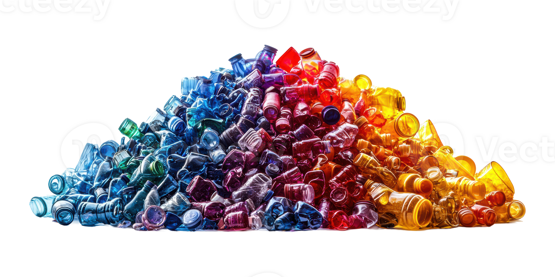 Pile of colorful plastic bottles isolated on transparent background png