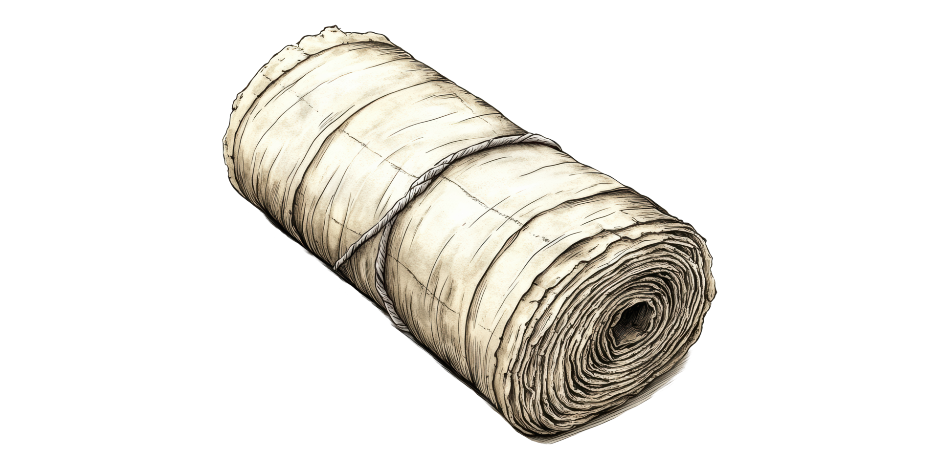 Rolled beige fabric roll isolated on transparent background png
