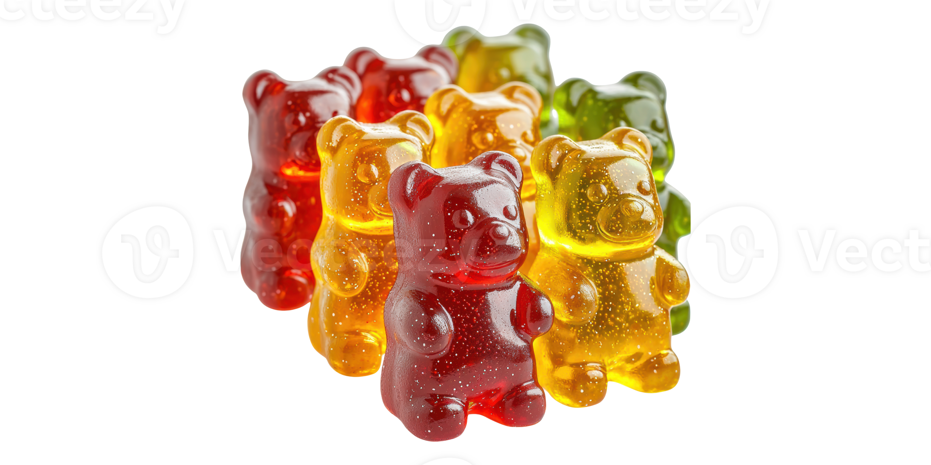 Colorful gummy bears in rows isolated on transparent background png