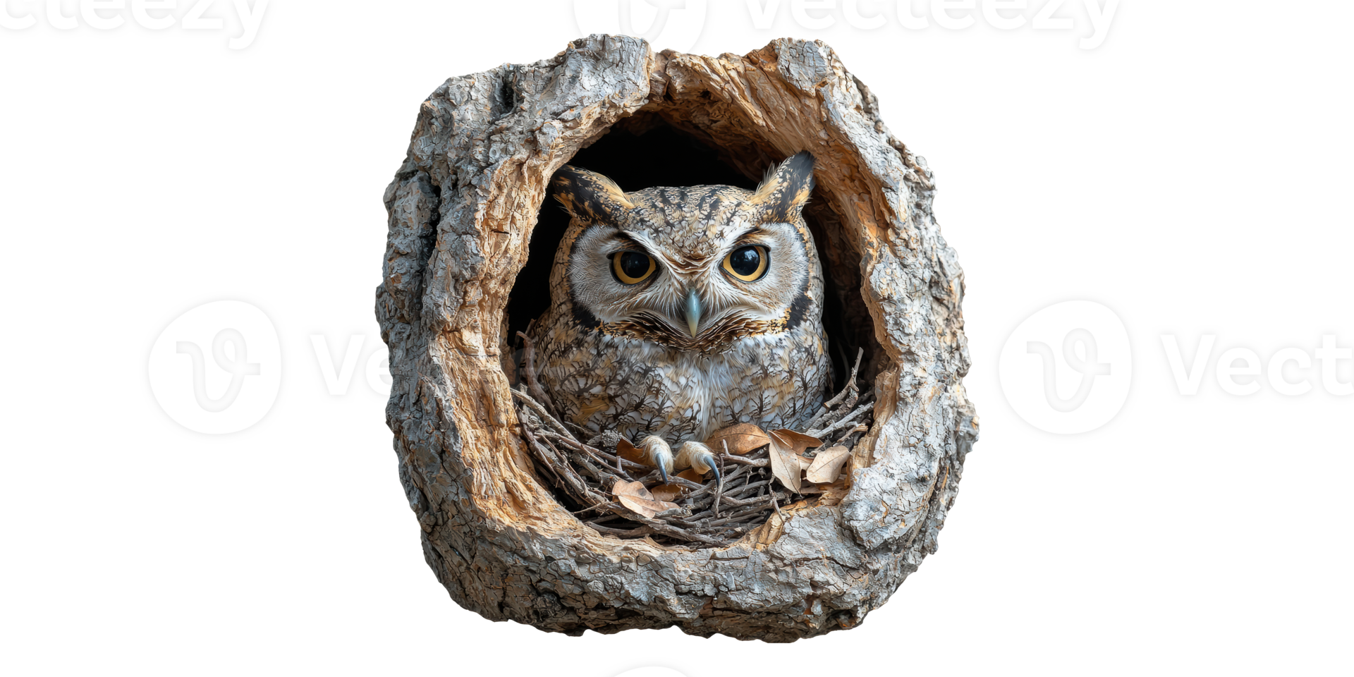 Owl nesting inside tree hollow isolated on transparent background png