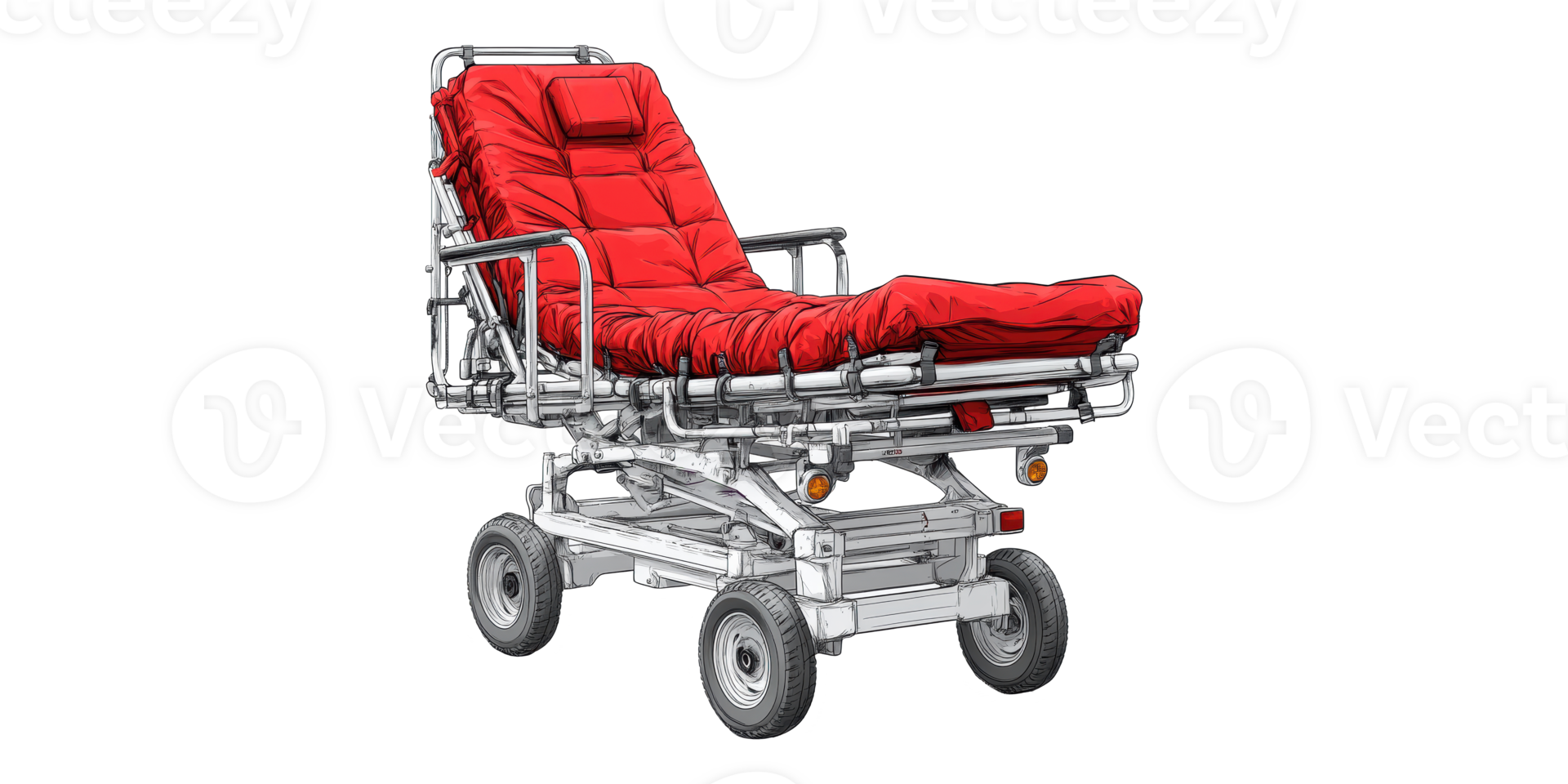 Red medical stretcher with wheels isolated on transparent background png