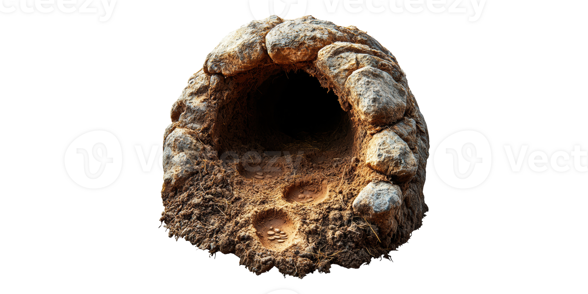 Animal burrow with paw prints isolated on transparent background png
