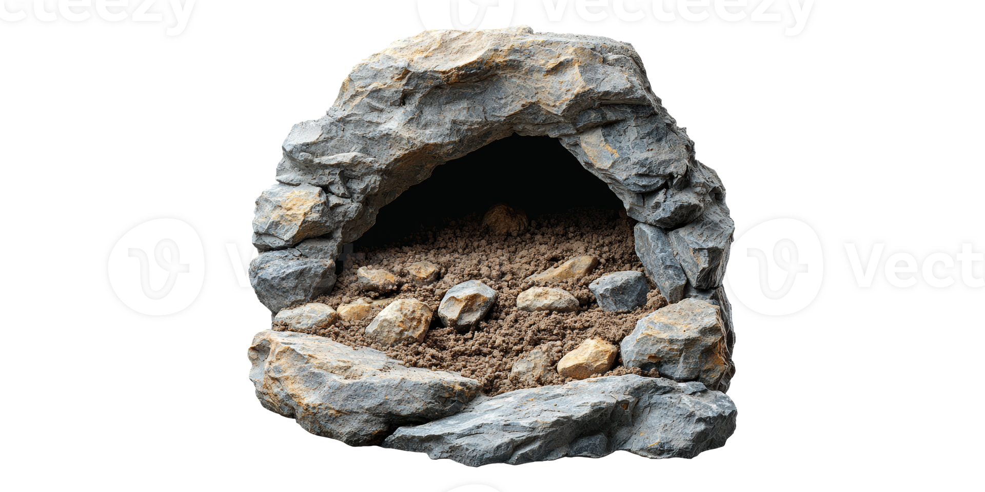 Rocky cave with soil interior isolated on transparent background png