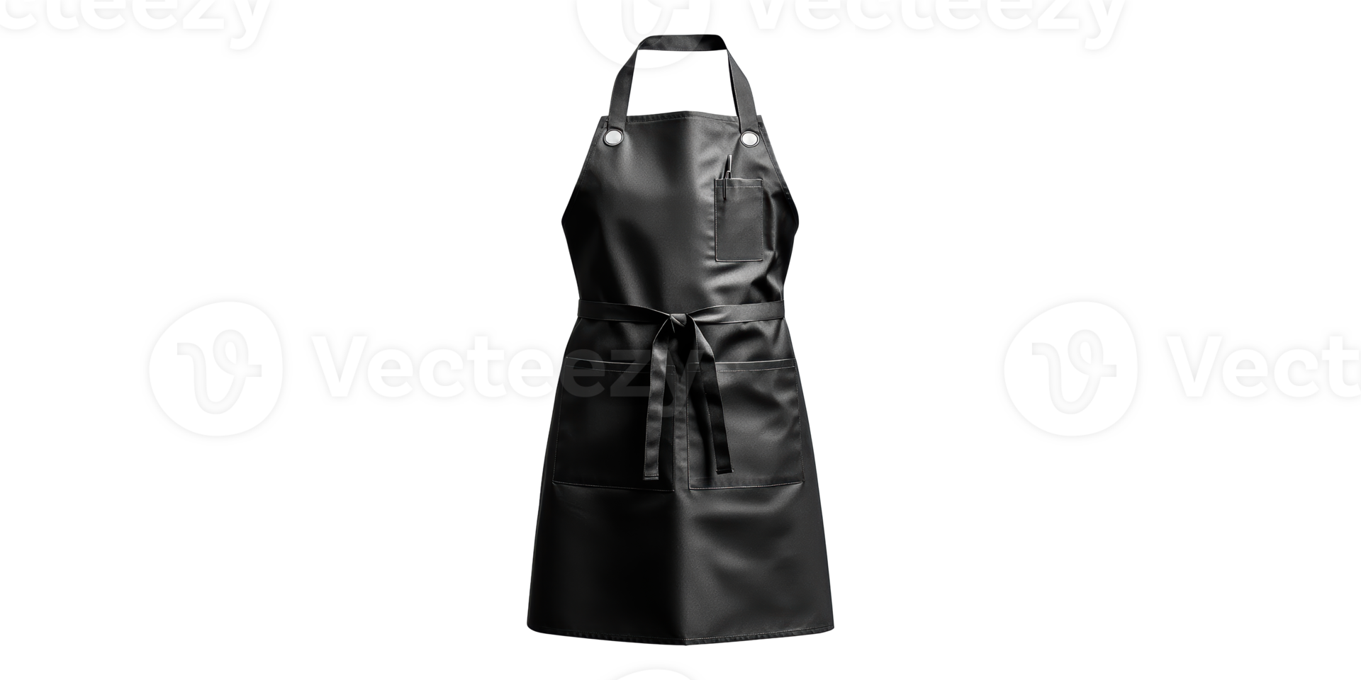 Black leather chef apron with pockets isolated on transparent background png