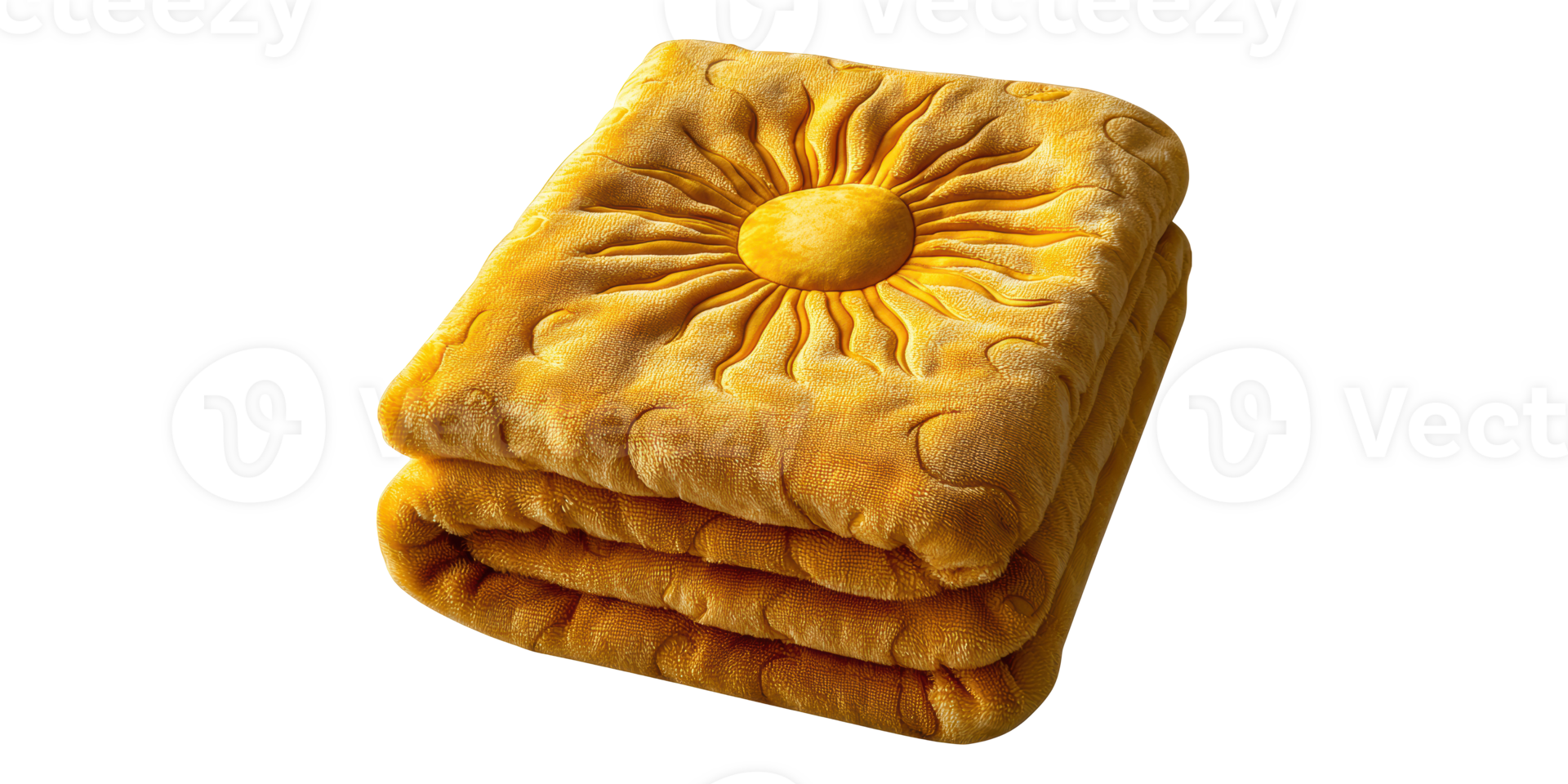 Folded yellow quilt with sun pattern isolated on transparent background png
